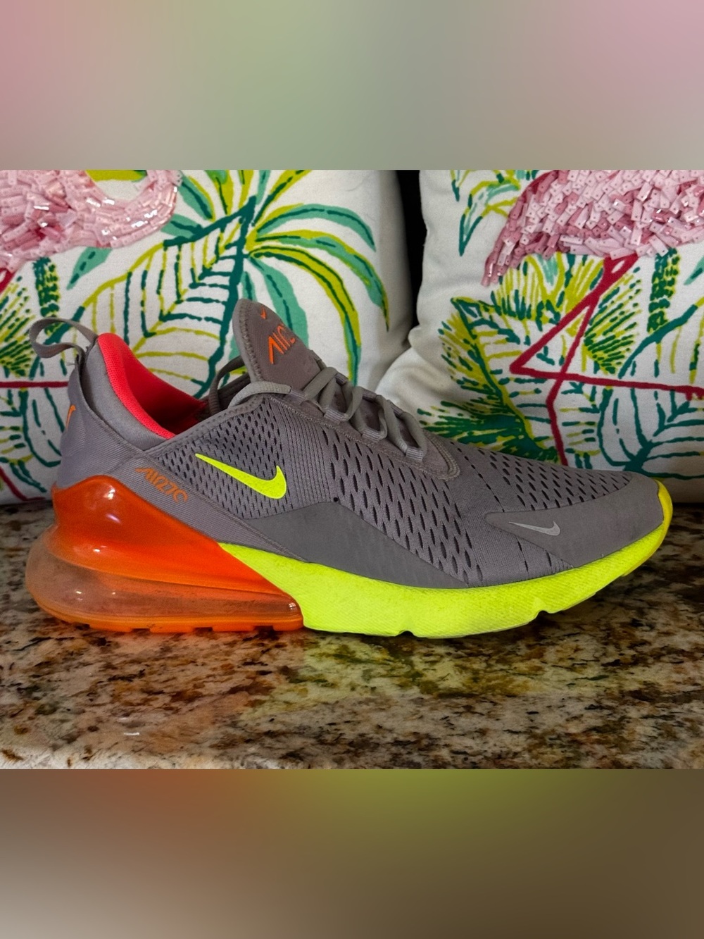 Nike Air Max 270 Atmosphere Grey/Volt - Total Orange Men’s Athletic Shoe